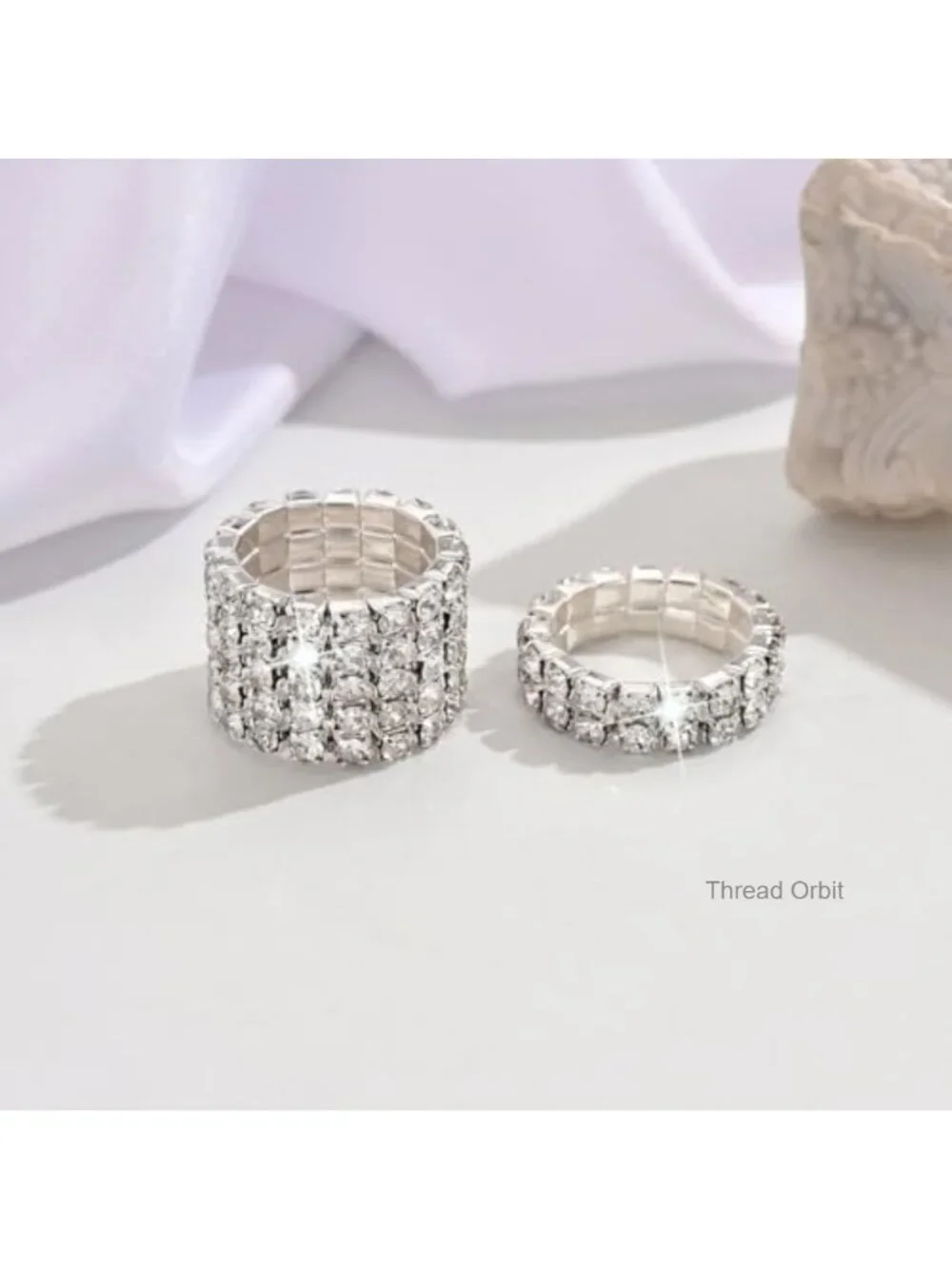 2Pcs Rhinestone Knuckle Ring Set Elastic Stretchy Stack Statement Finger Jewelry
